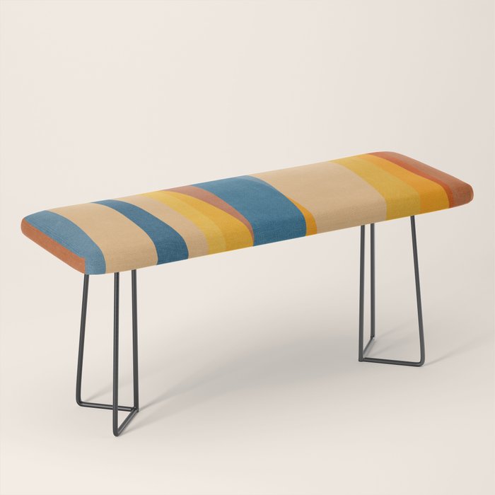 Blue Yellow Burnt-Orange Rust Abstract Artwork Bench Gallery Image 1