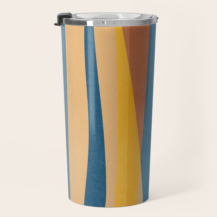 Blue Yellow Burnt-Orange Rust Abstract Artwork Travel Mug Gallery Image 3