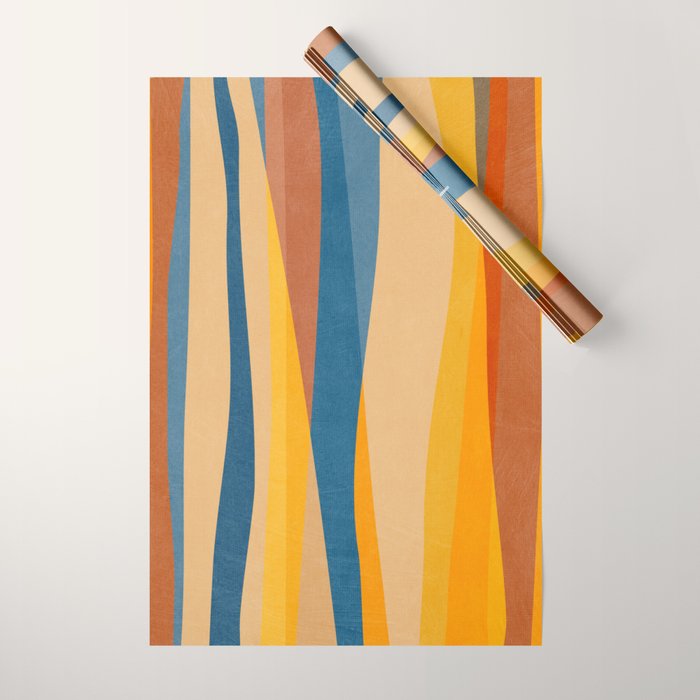 Blue Yellow Burnt-Orange Rust Abstract Artwork Wrapping Paper Gallery Image 1