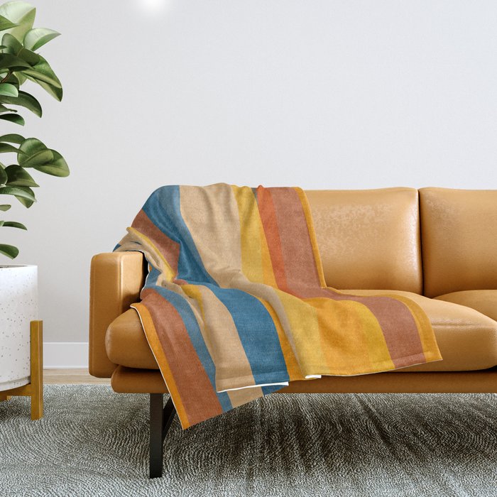 Blue Yellow Burnt-Orange Rust Abstract Artwork Throw Blanket Gallery Image 1