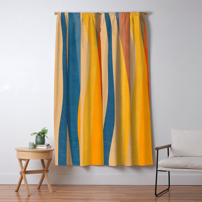 Blue Yellow Burnt-Orange Rust Abstract Artwork Window Curtain Gallery Image 5