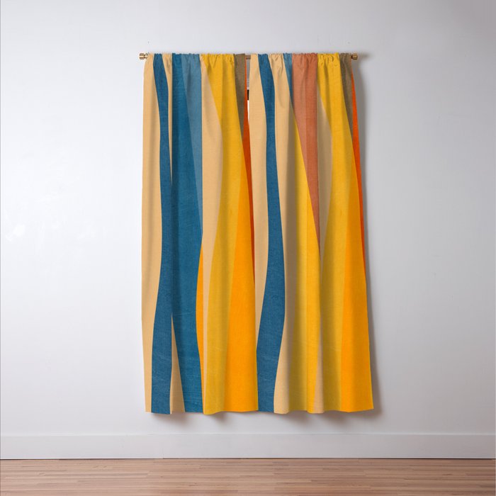 Blue Yellow Burnt-Orange Rust Abstract Artwork Window Curtain Gallery Image 3