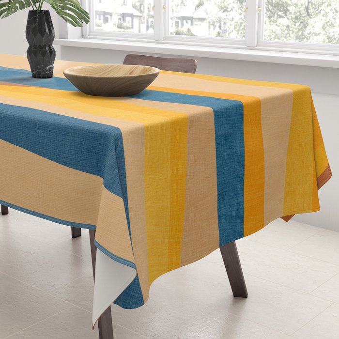 Blue Yellow Burnt-Orange Rust Abstract Artwork Tablecloth Gallery Image 3