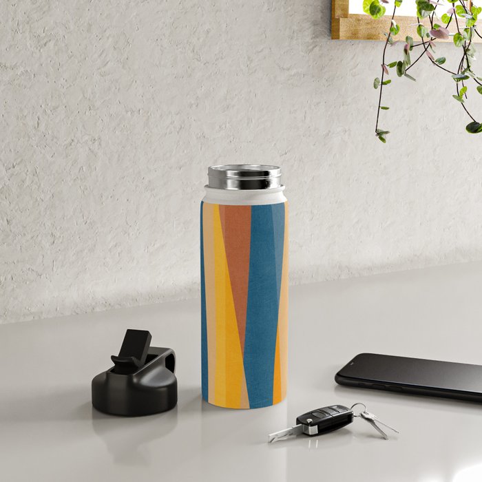 Blue Yellow Burnt-Orange Rust Abstract Artwork Water Bottle Gallery Image 4