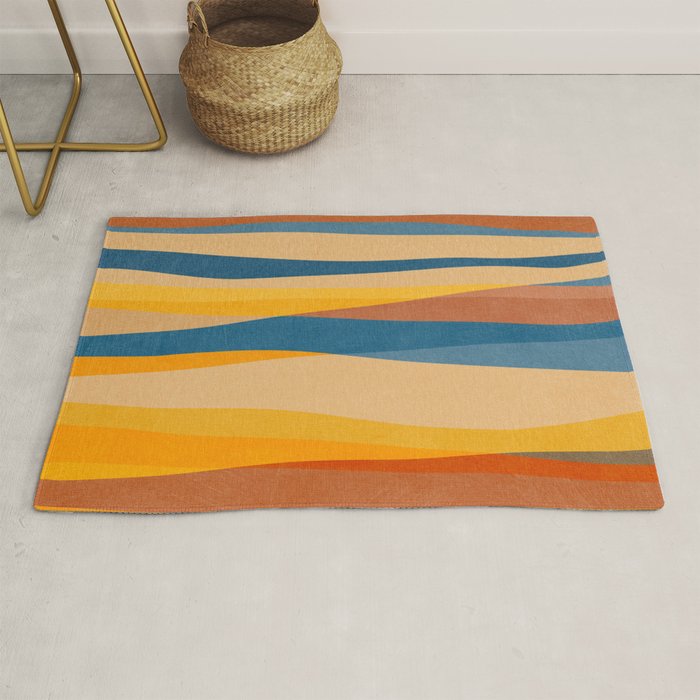 Blue Yellow Burnt-Orange Rust Abstract Artwork Rug Gallery Image 1