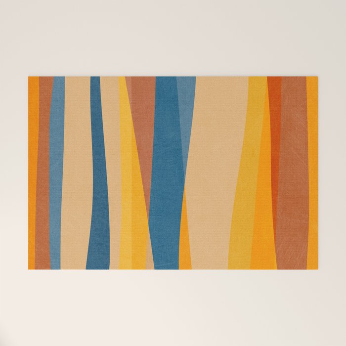 Blue Yellow Burnt-Orange Rust Abstract Artwork Welcome Mat Gallery Image 1