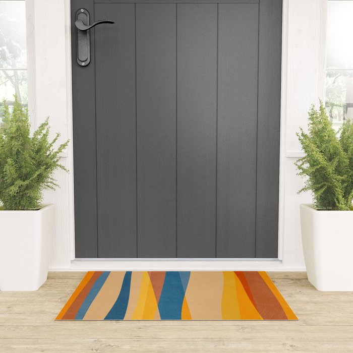 Blue Yellow Burnt-Orange Rust Abstract Artwork Welcome Mat Gallery Image 3