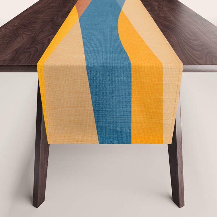 Blue Yellow Burnt-Orange Rust Abstract Artwork Table Runner Gallery Image 1