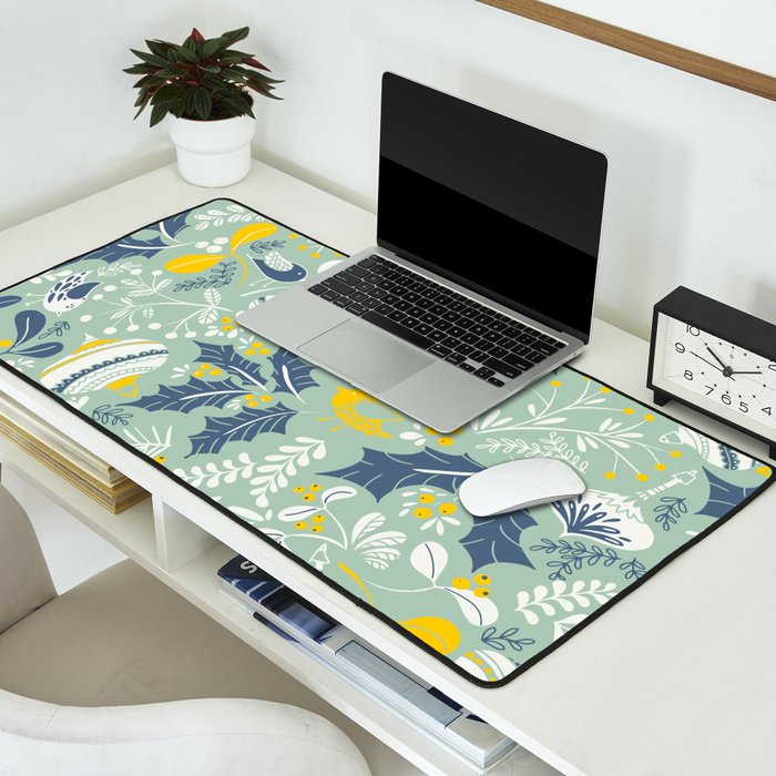 Wonderful ditsy holiday joy mint Desk Mat Gallery Image 2