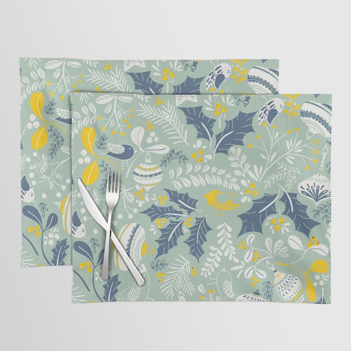 Wonderful ditsy holiday joy mint Placemat Gallery Image 1