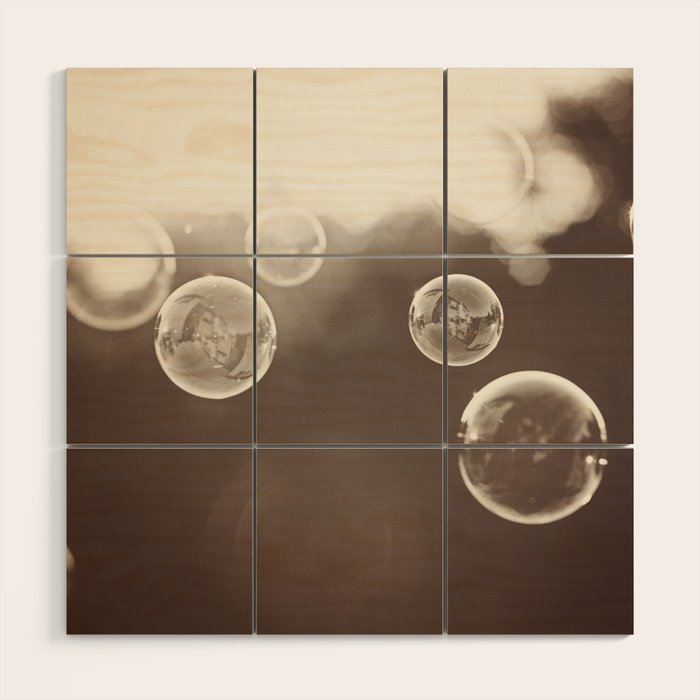 Bubbles Photography, Soap Bubble Laundry Room Art, Bathroom Photo, Brown Bath Picture Restroom Print Wood Wall Art Gallery Image 1