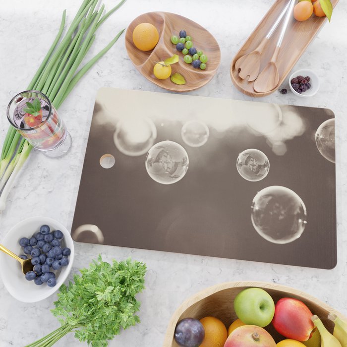 Bubbles Photography, Soap Bubble Laundry Room Art, Bathroom Photo, Brown Bath Picture Restroom Print Cutting Board Gallery Image 2