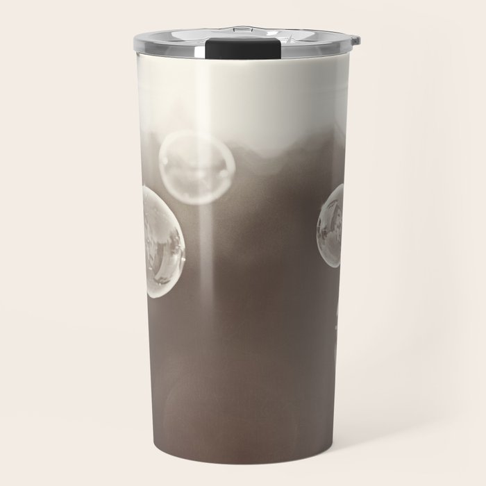 Bubbles Photography, Soap Bubble Laundry Room Art, Bathroom Photo, Brown Bath Picture Restroom Print Travel Mug Gallery Image 1