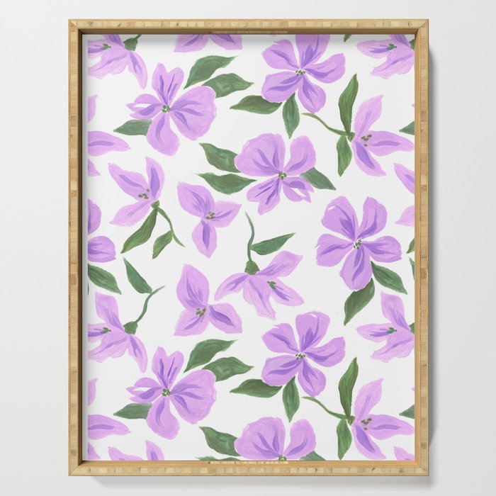 Lilac gouache flowers Serving Tray Gallery Image 1