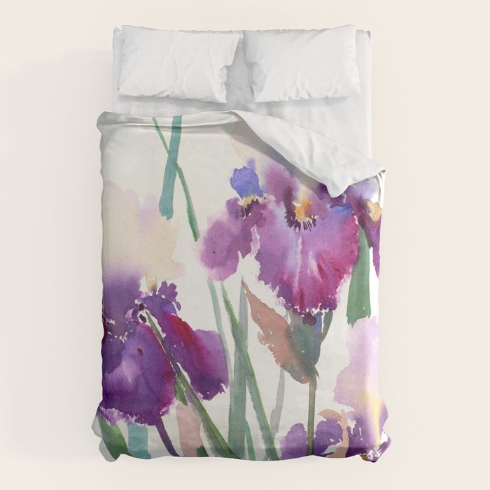 Irises, purple floral art, garden iris Duvet Cover Gallery Image 1