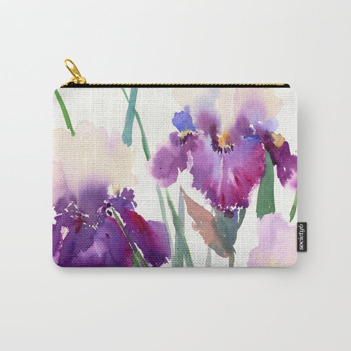 Irises, purple floral art, garden iris Carry All Pouch Gallery Image 1