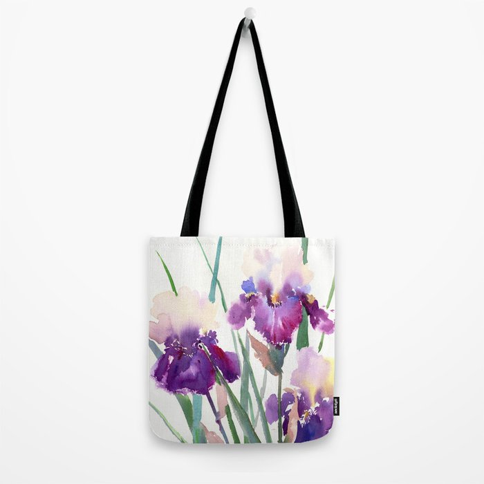 Irises, purple floral art, garden iris Tote Bag Gallery Image 2