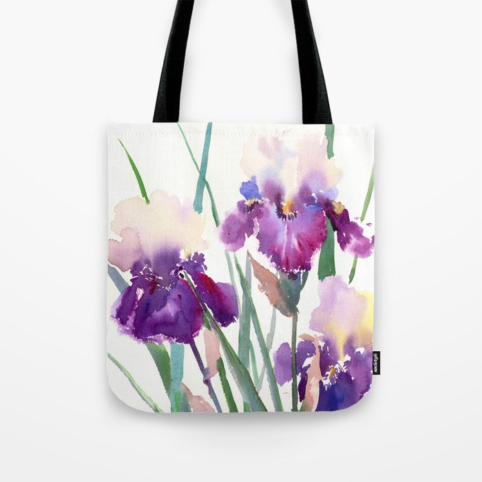Irises, purple floral art, garden iris Tote Bag Gallery Image 1