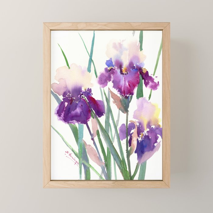 Irises, purple floral art, garden iris Mini Art Print Gallery Image 1
