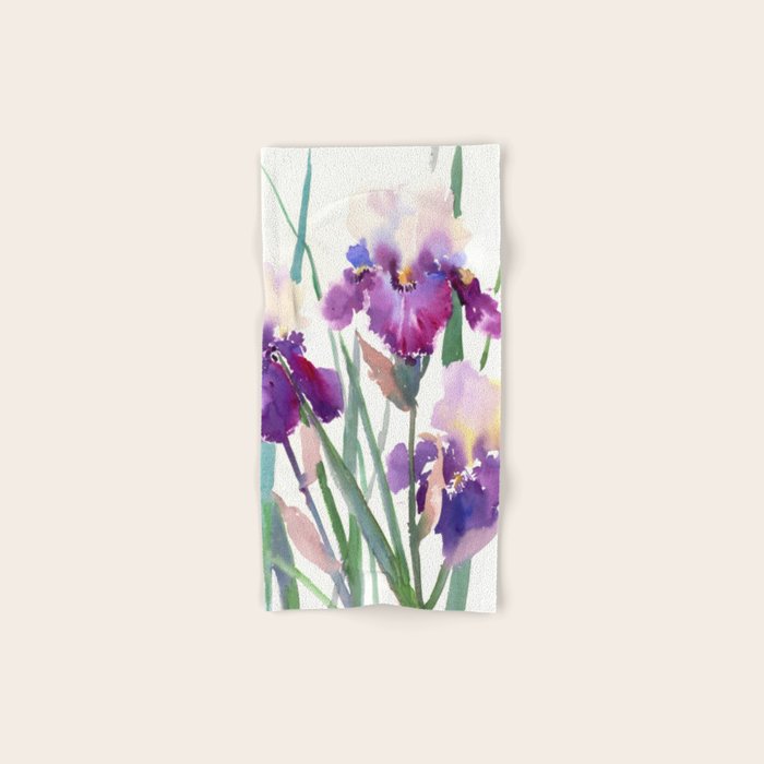 Irises, purple floral art, garden iris Bath Towel Gallery Image 1
