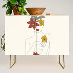 Colorful Thoughts Minimal Line Art Woman with Flowers IV  Credenza Gallery Image 1