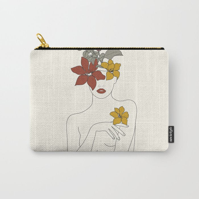 Colorful Thoughts Minimal Line Art Woman with Flowers IV  Carry All Pouch Gallery Image 1