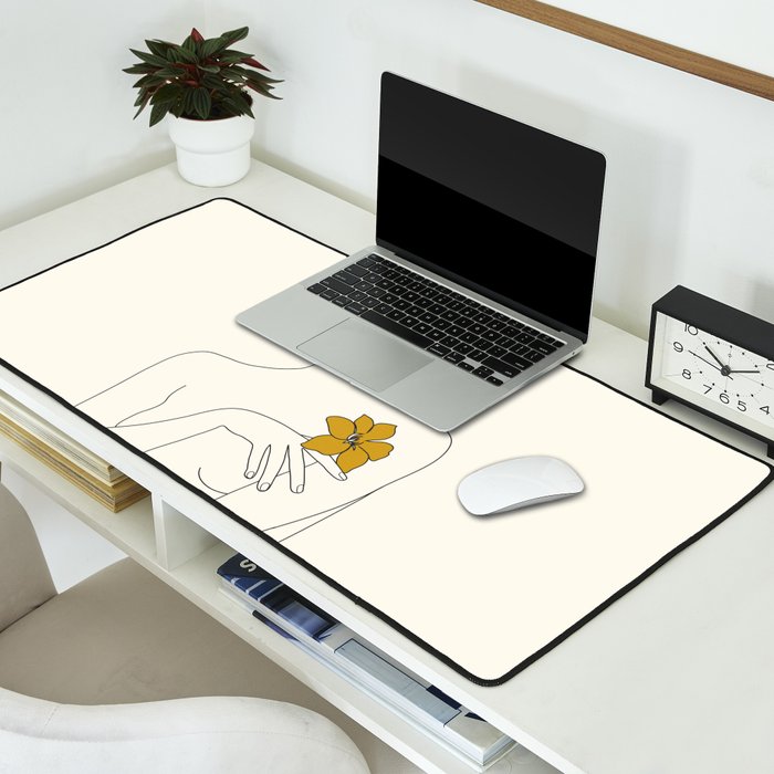 Colorful Thoughts Minimal Line Art Woman with Flowers IV  Desk Mat Gallery Image 2