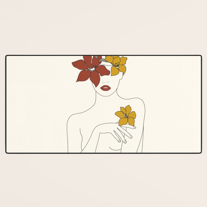 Colorful Thoughts Minimal Line Art Woman with Flowers IV  Desk Mat Gallery Image 3