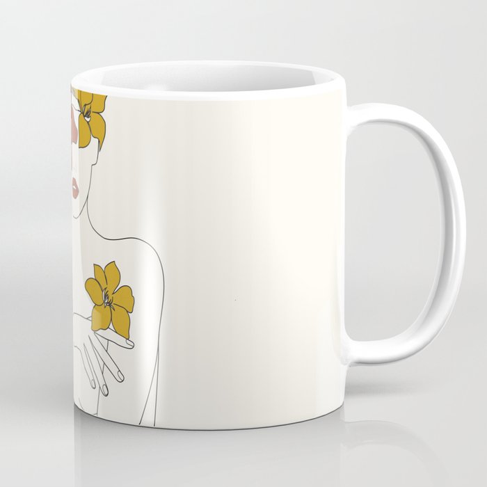 Colorful Thoughts Minimal Line Art Woman with Flowers IV  Coffee Mug Gallery Image 1