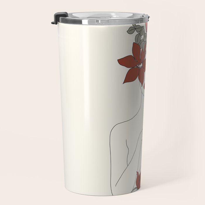 Colorful Thoughts Minimal Line Art Woman with Flowers IV  Travel Mug Gallery Image 3