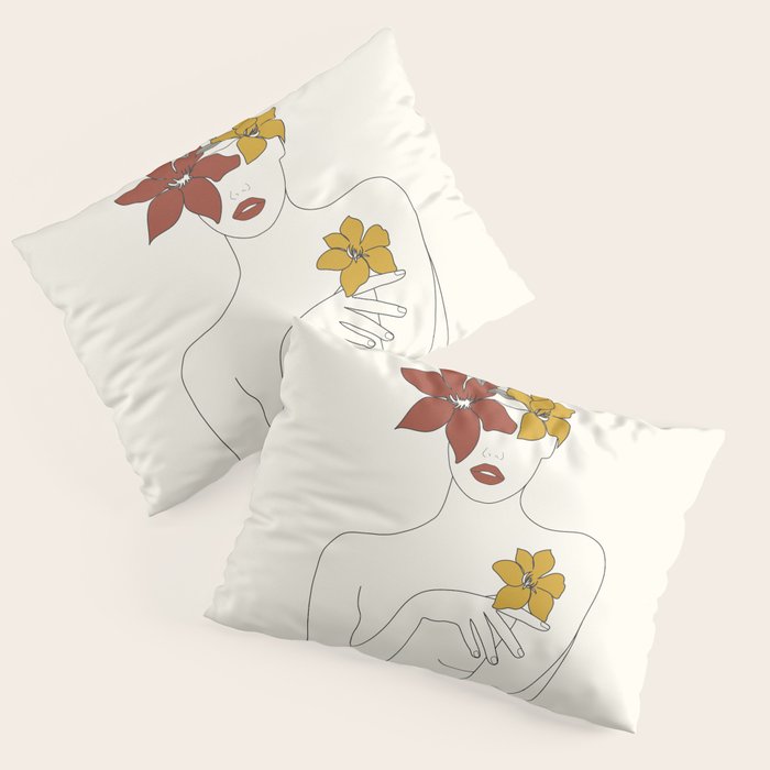 Colorful Thoughts Minimal Line Art Woman with Flowers IV  Pillow Sham Gallery Image 3