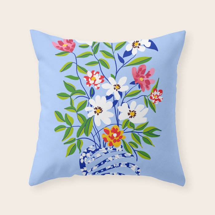 The Floopy Planter, Abstract Flower Pot Illustration, Pop Bohemian Eclectic Botanical, Flower Colorful Blossom Throw Pillow Gallery Image 1