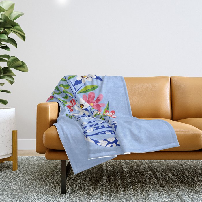 The Floopy Planter, Abstract Flower Pot Illustration, Pop Bohemian Eclectic Botanical, Flower Colorful Blossom Throw Blanket Gallery Image 1