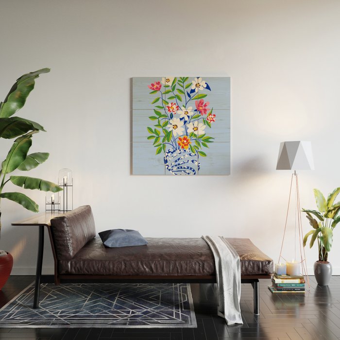 The Floopy Planter, Abstract Flower Pot Illustration, Pop Bohemian Eclectic Botanical, Flower Colorful Blossom Wood Wall Art Gallery Image 2
