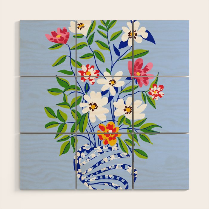 The Floopy Planter, Abstract Flower Pot Illustration, Pop Bohemian Eclectic Botanical, Flower Colorful Blossom Wood Wall Art Gallery Image 1