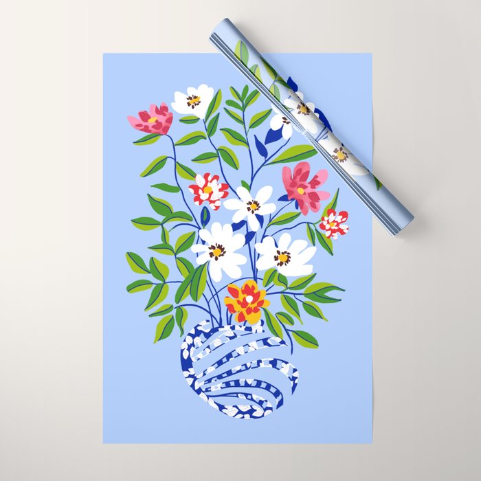 The Floopy Planter, Abstract Flower Pot Illustration, Pop Bohemian Eclectic Botanical, Flower Colorful Blossom Wrapping Paper Gallery Image 1