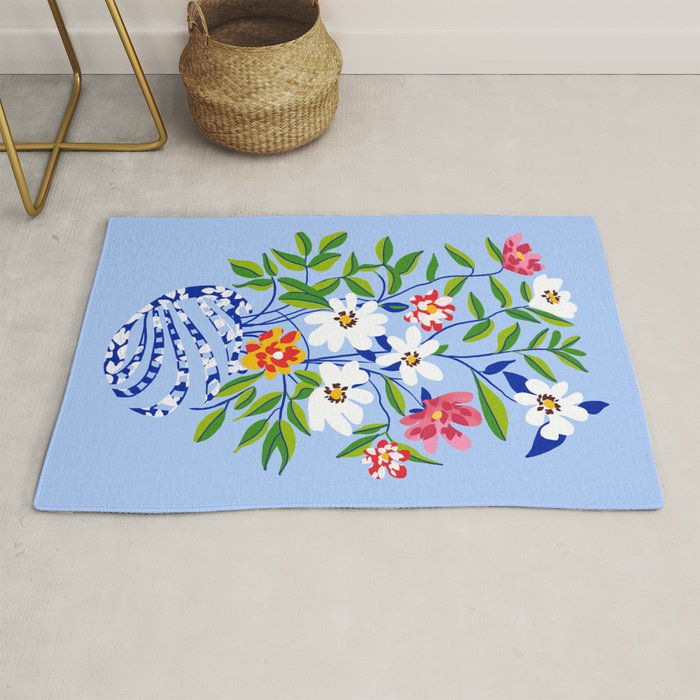 The Floopy Planter, Abstract Flower Pot Illustration, Pop Bohemian Eclectic Botanical, Flower Colorful Blossom Rug Gallery Image 1