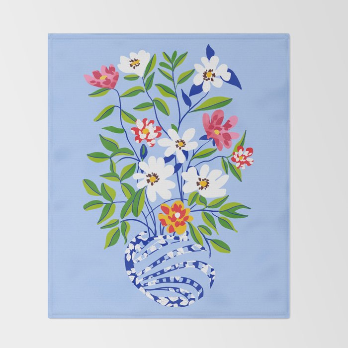 The Floopy Planter, Abstract Flower Pot Illustration, Pop Bohemian Eclectic Botanical, Flower Colorful Blossom Throw Blanket Gallery Image 2