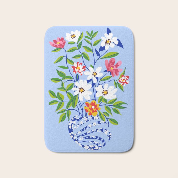 The Floopy Planter, Abstract Flower Pot Illustration, Pop Bohemian Eclectic Botanical, Flower Colorful Blossom Bath Mat Gallery Image 1