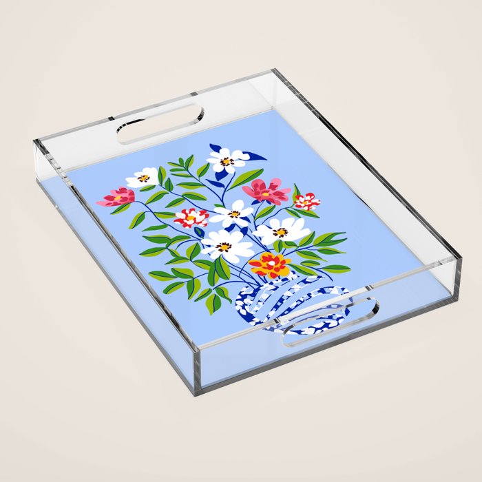 The Floopy Planter, Abstract Flower Pot Illustration, Pop Bohemian Eclectic Botanical, Flower Colorful Blossom Acrylic Tray Gallery Image 1