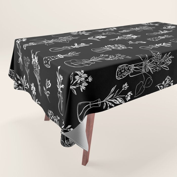 Wildflowers and vases in dark background Tablecloth Gallery Image 1