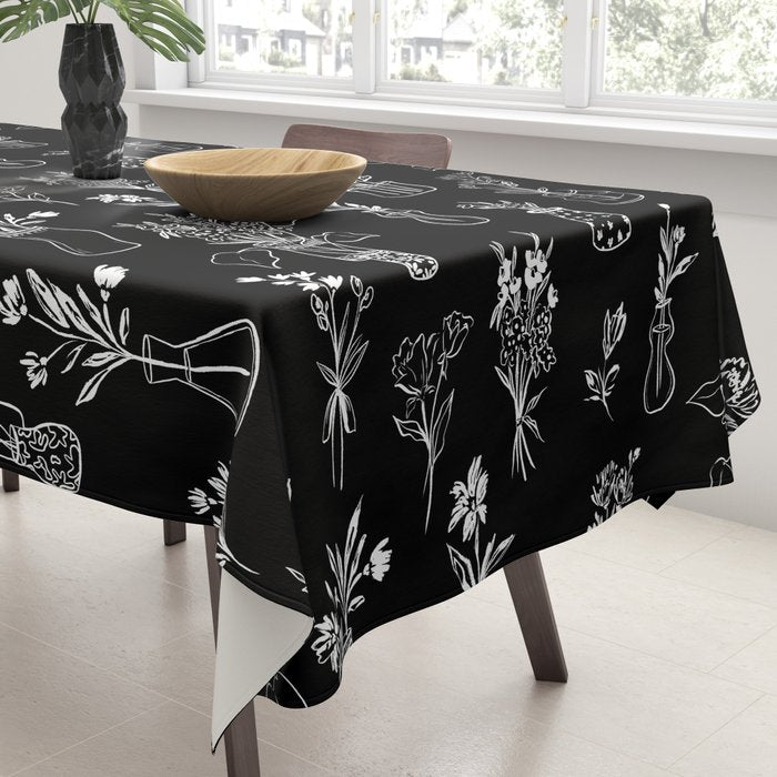 Wildflowers and vases in dark background Tablecloth Gallery Image 3