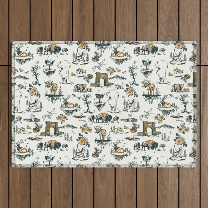 Yellowstone National Park Travel Pattern Design Outdoor Rug Gallery Image 1