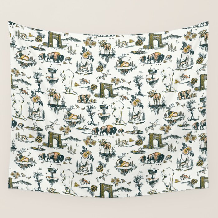 Yellowstone National Park Travel Pattern Design Wall Tapestry Gallery Image 1