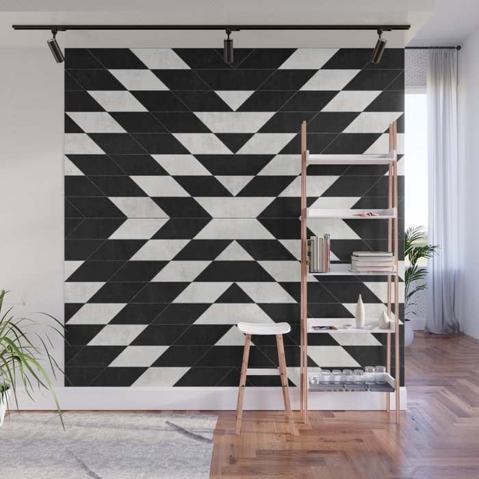 Urban Tribal Pattern No.14 - Aztec - Black Concrete Wall Mural Gallery Image 1