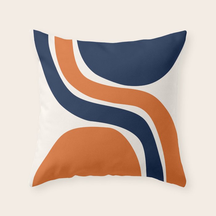 Abstract Shapes 66 in Vintage Orange and Navy Blue Throw Pillow Gallery Image 1