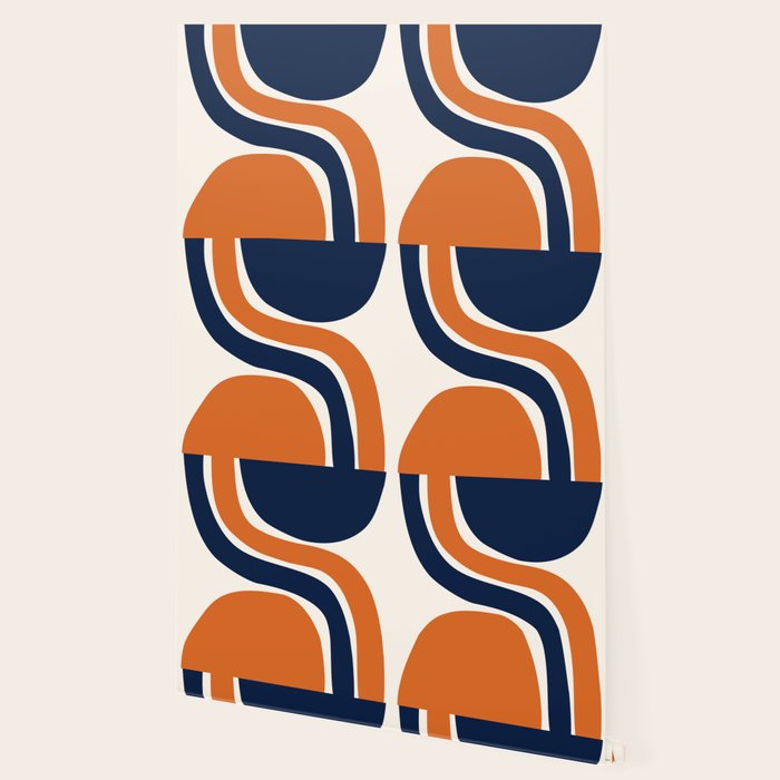 Abstract Shapes 66 in Vintage Orange and Navy Blue Wallpaper Gallery Image 2