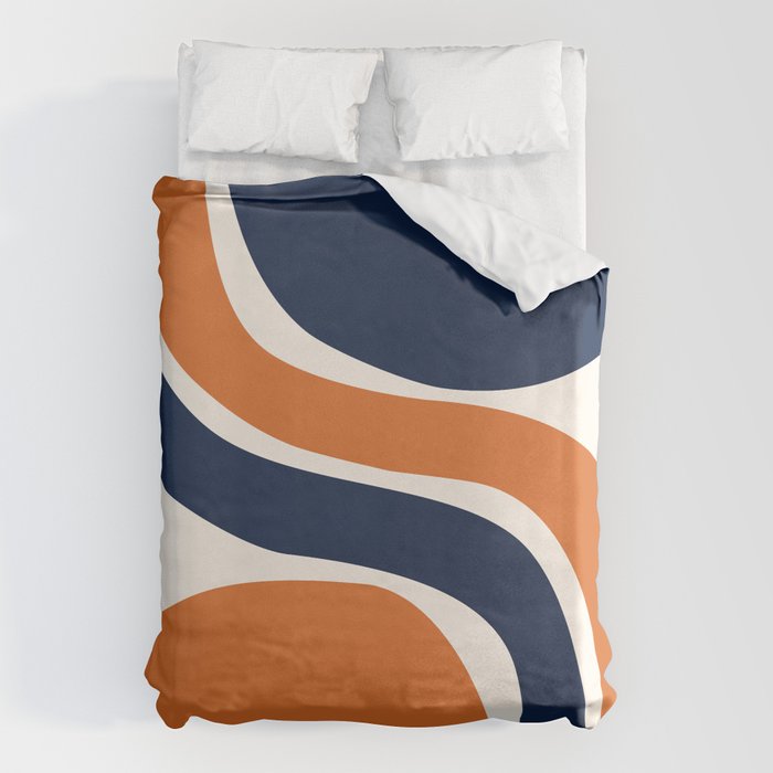 Abstract Shapes 66 in Vintage Orange and Navy Blue Duvet Cover Gallery Image 1