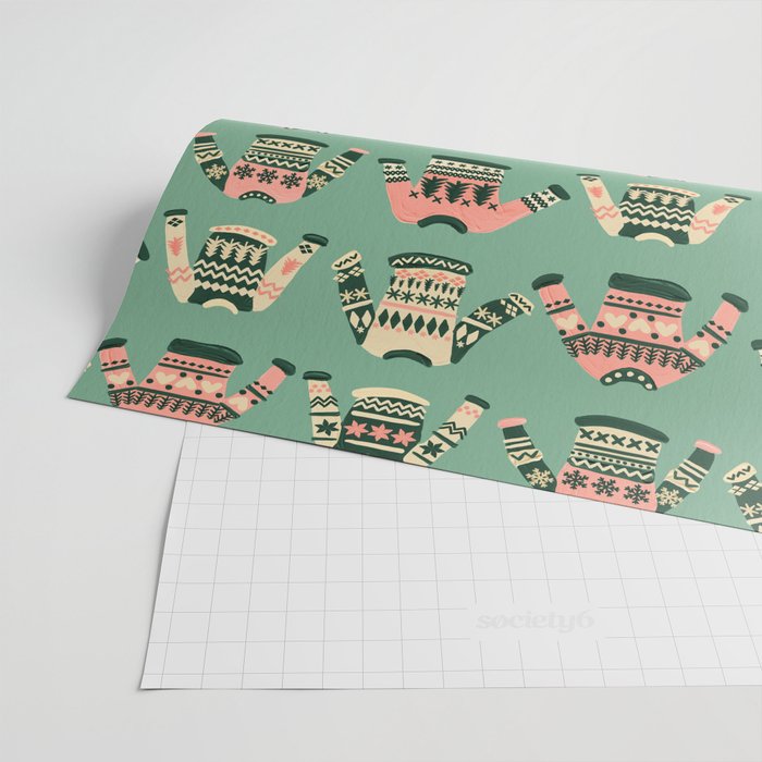 Christmas Sweaters - Vintage Blush Mint Palette Wrapping Paper Gallery Image 2