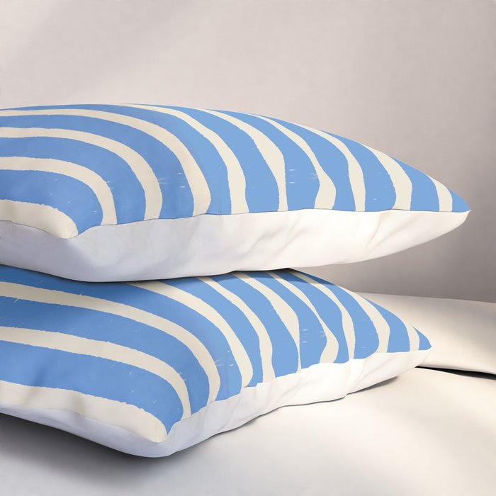 Nautical Blue White Stripes Hand Painted Coastal Pattern Pillow Sham Gallery Image 3